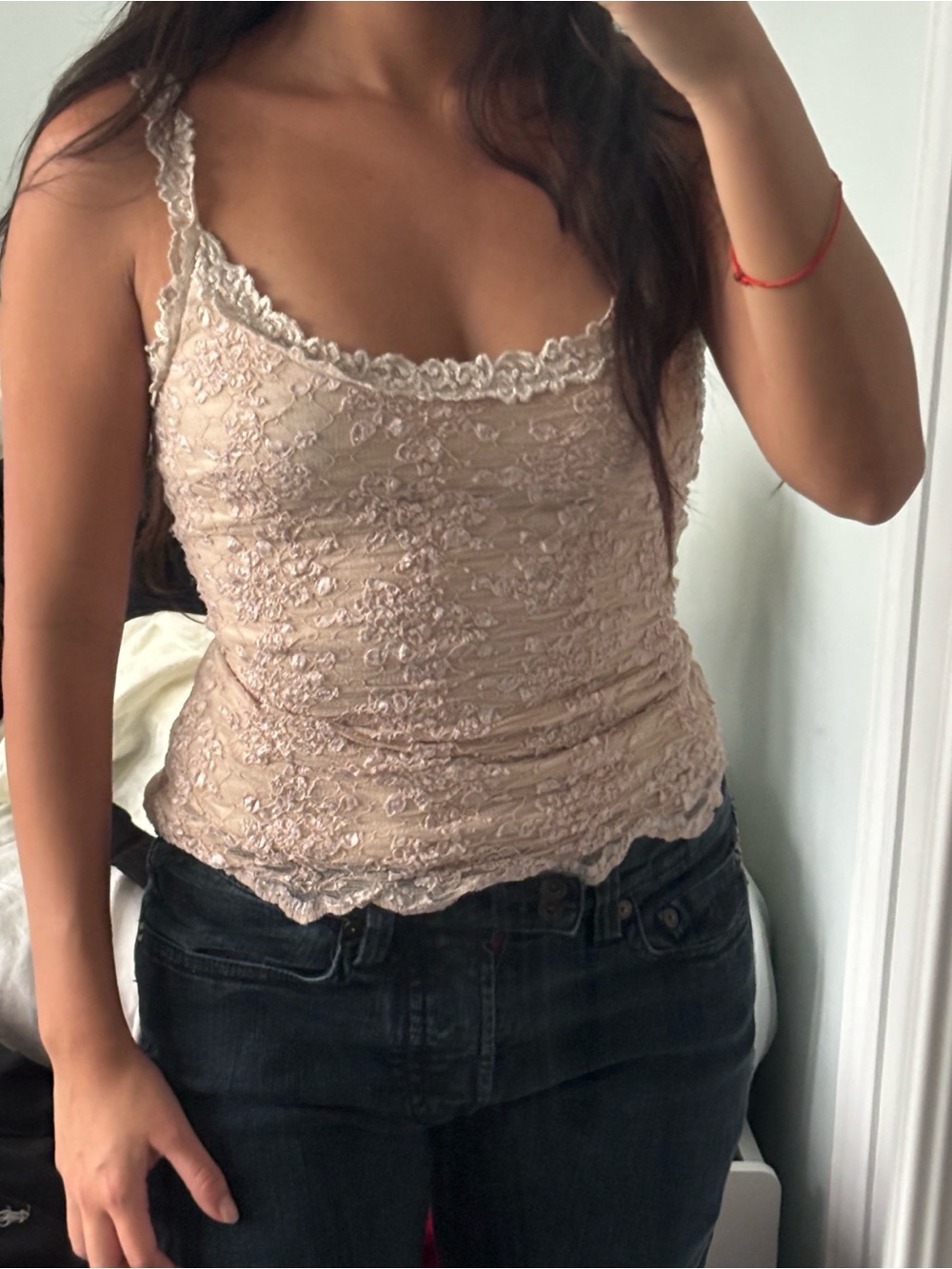 Lace tank top with embroidery